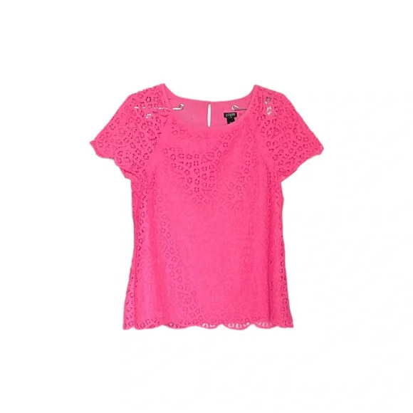 J Crew Pink Lace Overlay Short Sleeve Blouse Women’s XS - Picture 1 of 11